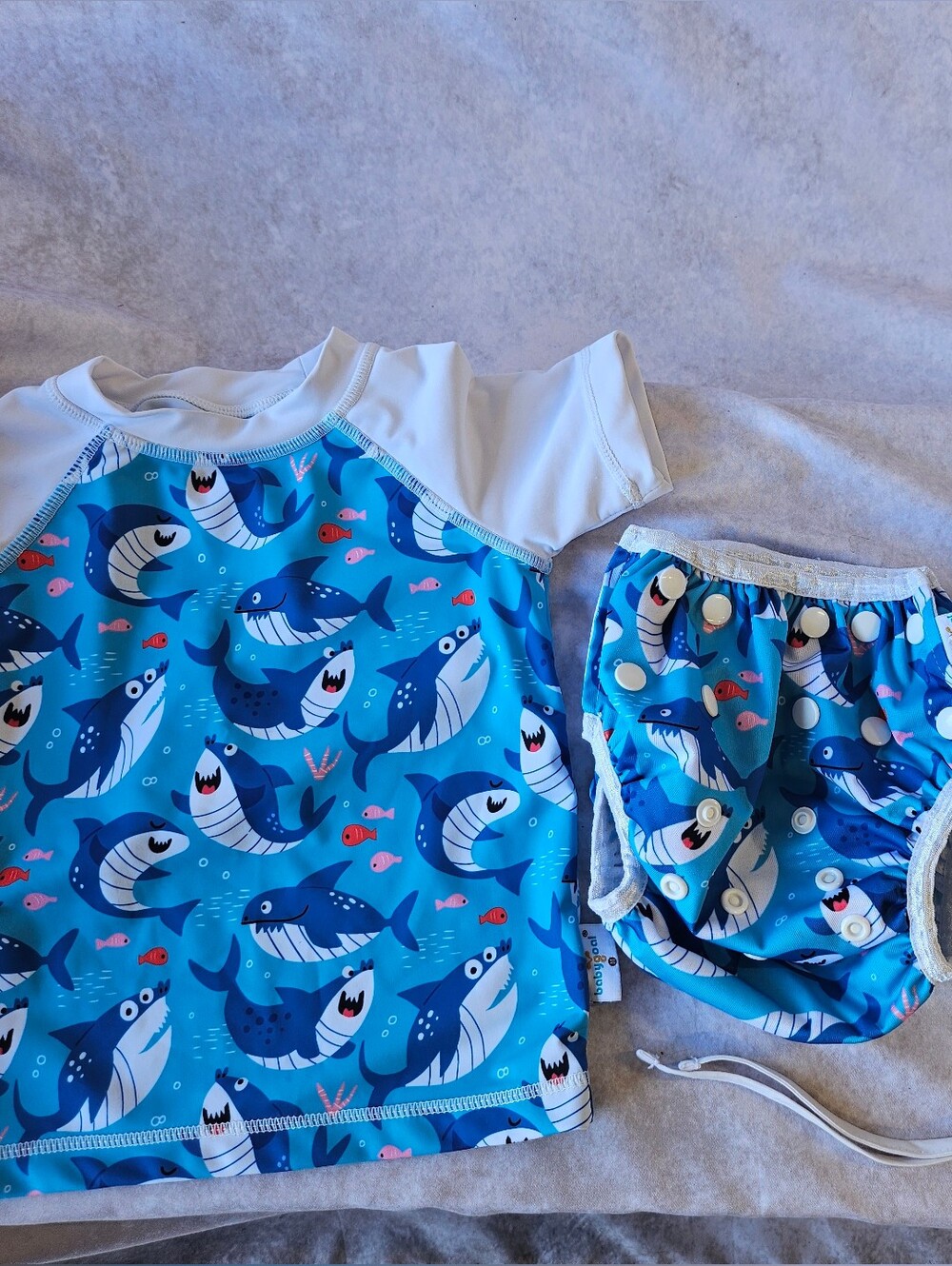 0-12MON Boy Swimsuit with Reusable Swim Diaper UPF 50 And Green Sprouts Hat